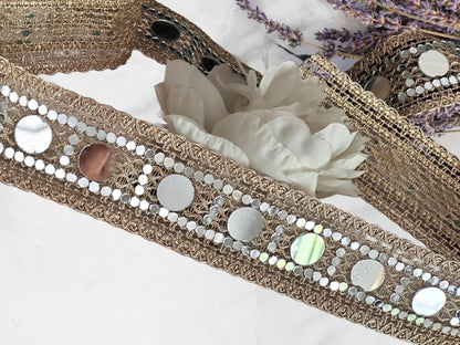 Gold Mirror Sparkly Belt Festive Outfit Accessory Waist Mirror Band Zari Trim