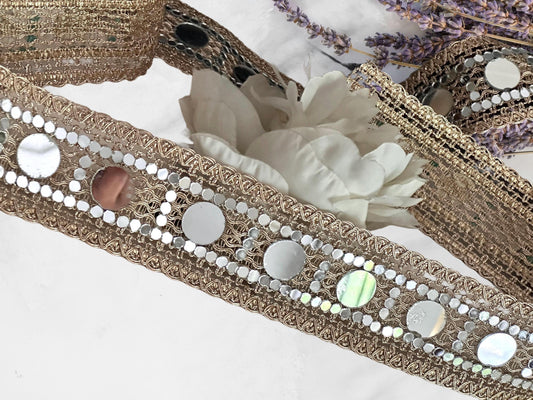 Gold Mirror Sparkly Belt Festive Outfit Accessory Waist Mirror Band Zari Trim