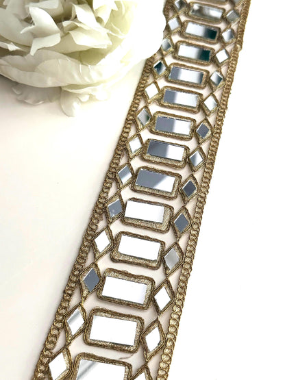 Dull Gold Big Mirror Designer Indian Trim Glamourous Waist Belt Mirror