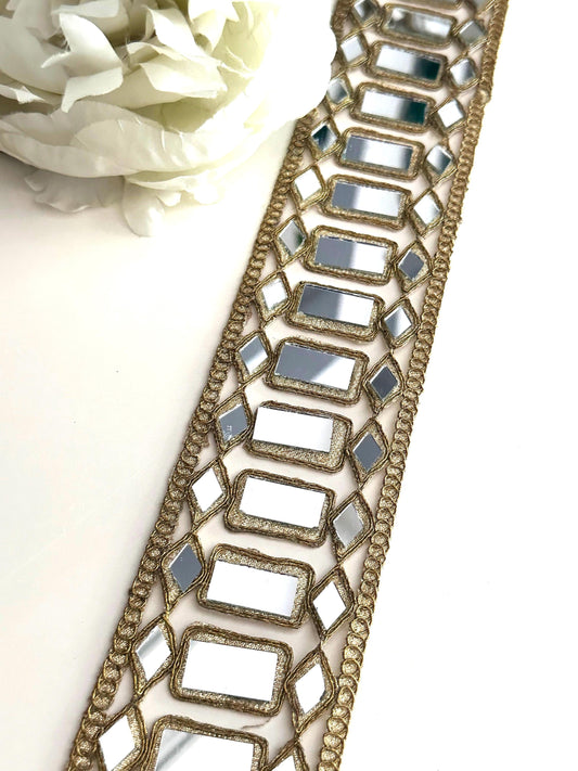 Dull Gold Big Mirror Designer Indian Trim Glamourous Waist Belt Mirror