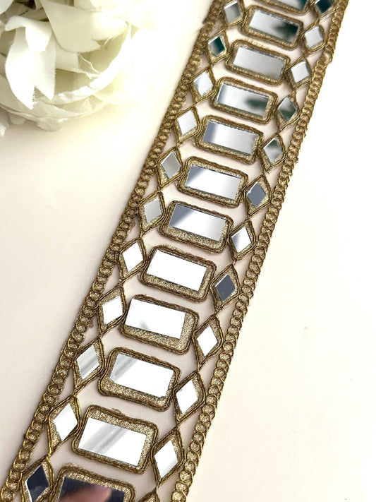 Dull Gold Big Mirror Designer Indian Trim Glamourous Waist Belt Mirror