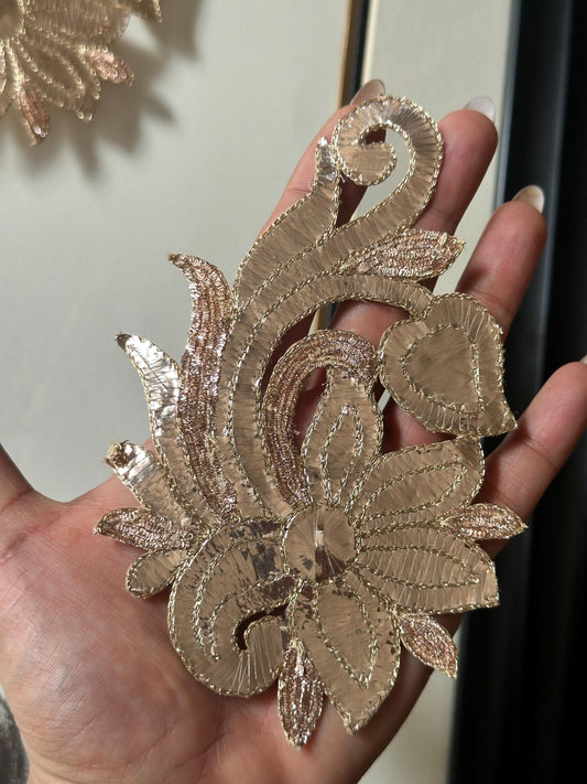 Handmade Indian Zardosi Bullion Applique Patch For Boho Beach Dress Bridal Gown
