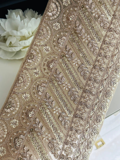 &quot;15cm cream and gold lace trim with pearls, mirrors, and sequin embroidery, perfect for bridal and festive decor.&quot;