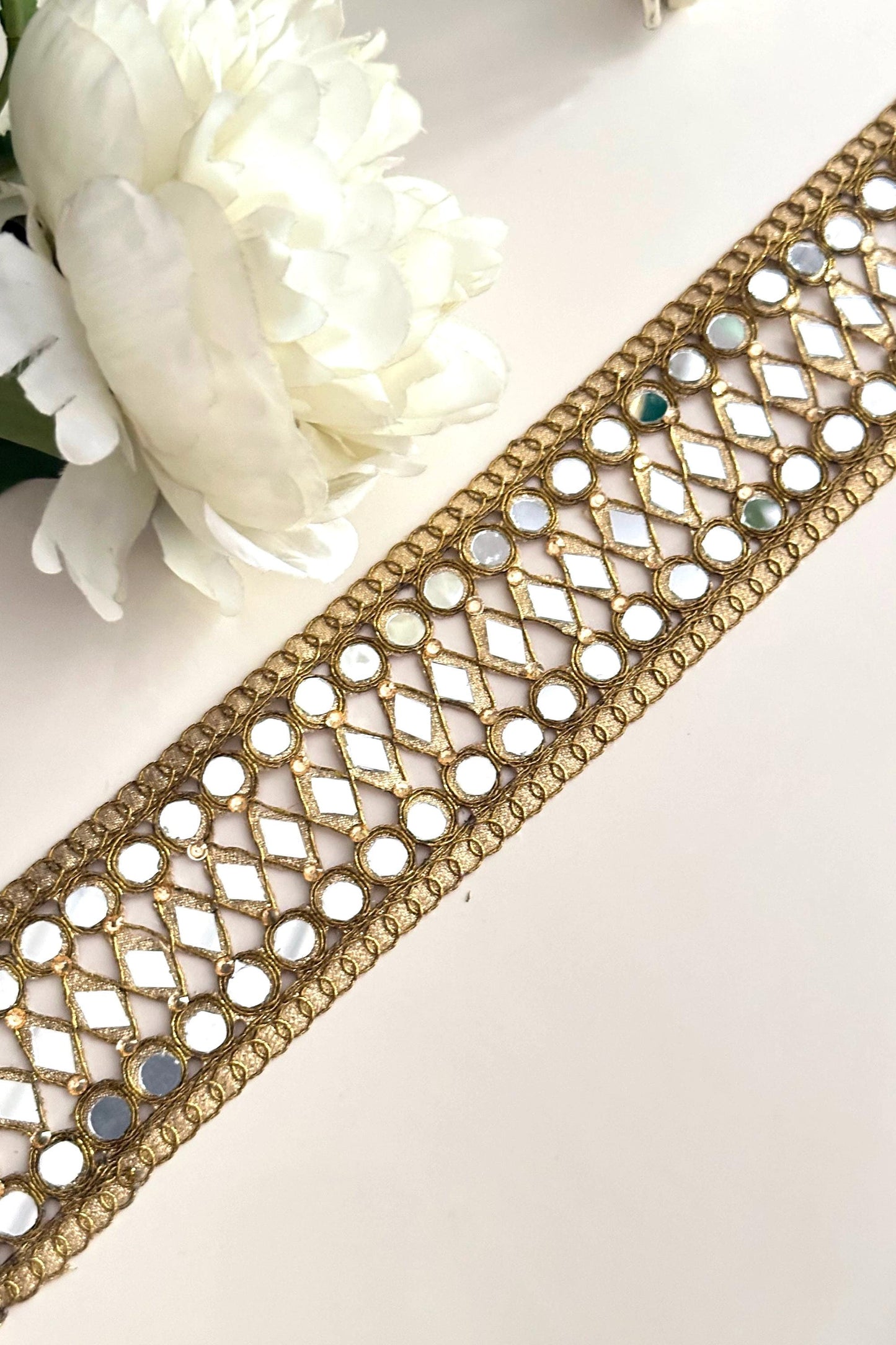 Mirror Belt trim band Embroidered saree trim Border Wedding & costume add on