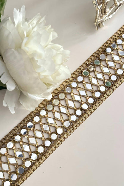 Mirror Belt trim band Embroidered saree trim Border Wedding & costume add on