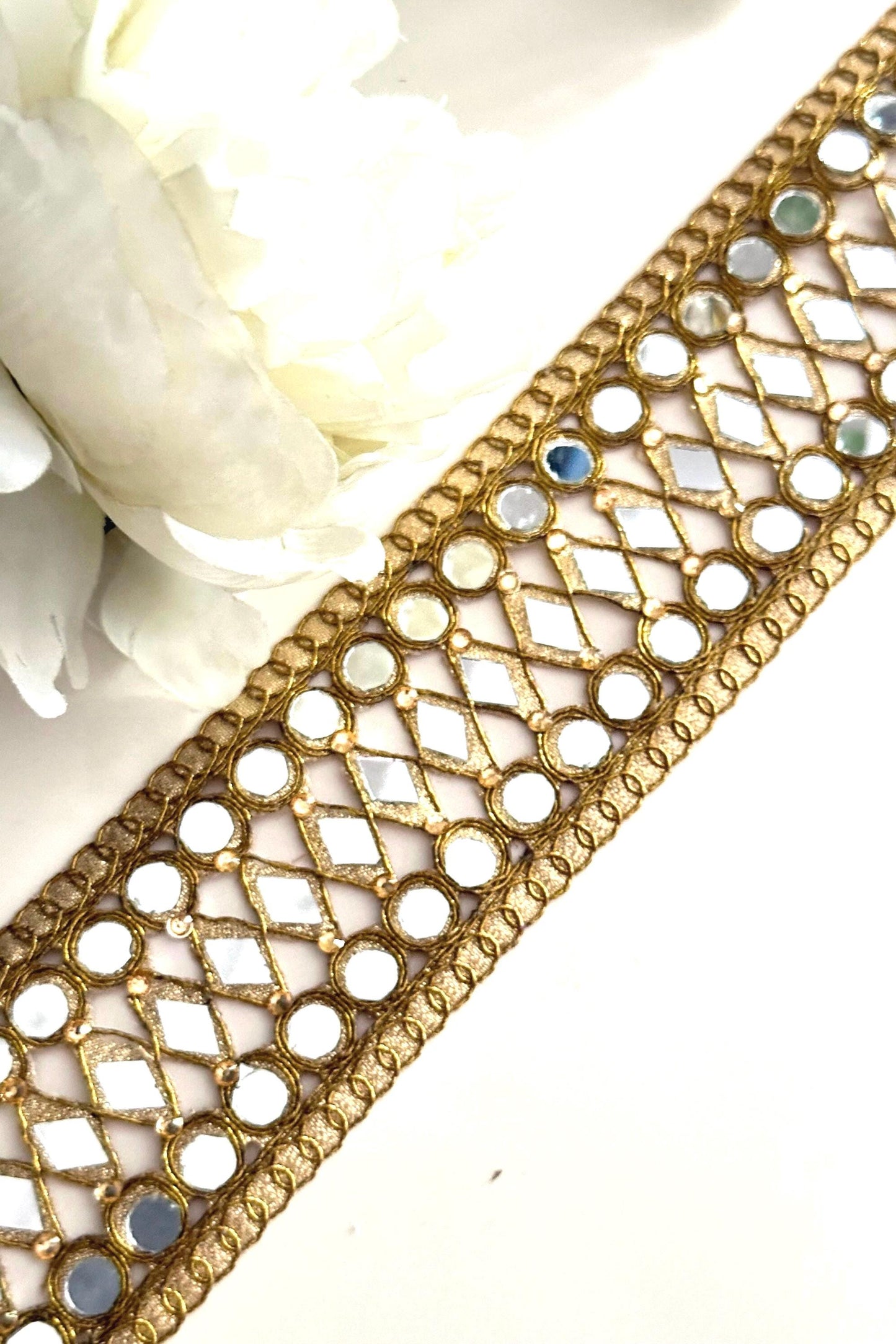 Mirror Belt trim band Embroidered saree trim Border Wedding & costume add on