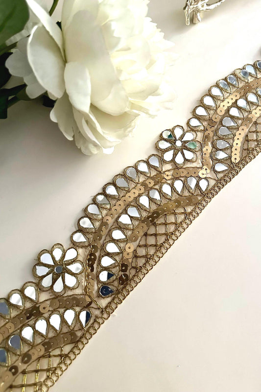 7cm Dark Gold Antique Scalloped Mirror Trim Cutwork Cinturon Espajo Mirror Belt