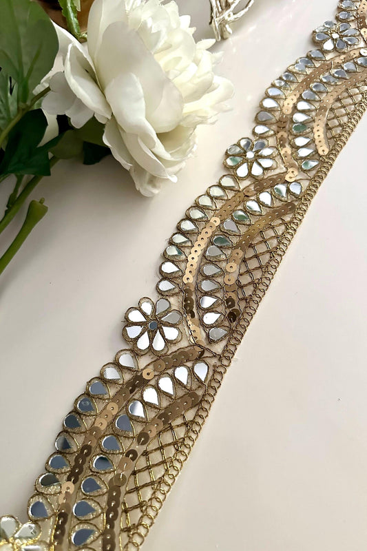 7cm Dark Gold Antique Scalloped Mirror Trim Cutwork Cinturon Espajo Mirror Belt