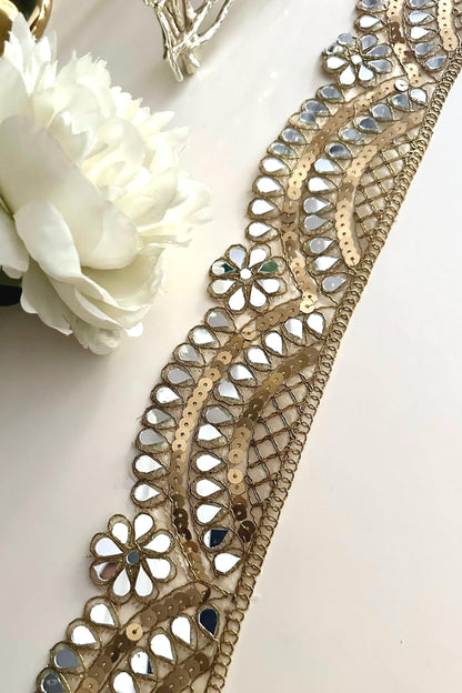 7cm Dark Gold Antique Scalloped Mirror Trim Cutwork Cinturon Espajo Mirror Belt