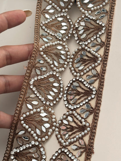 Antique Zari Work Pearl And Mirror Indian Trim Lace Sari Border DIY Wedding Sash