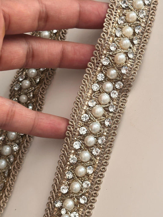 Indian lace zircon antique zari embroidered lace trim Pearl embellished