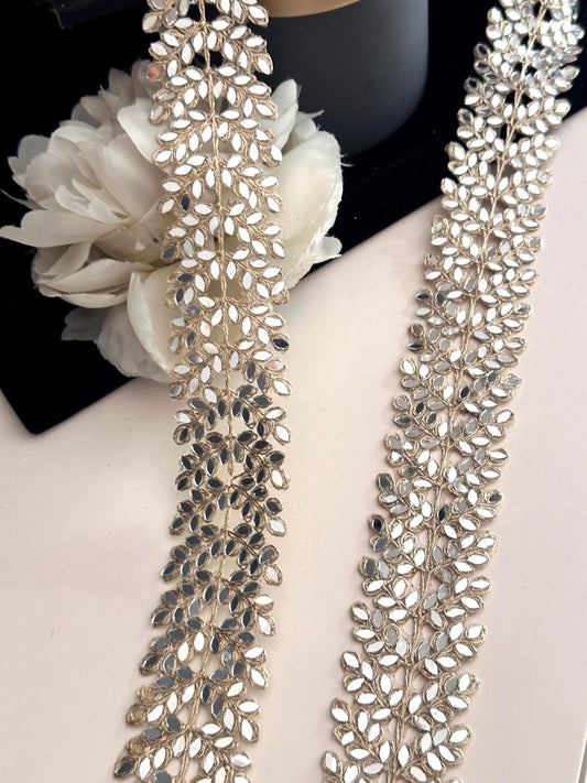Mirror Metallic Gold Cutwork Vine Border Indian Embroidery Sari Trim Mirror Choker Waist Band 4.5cm
