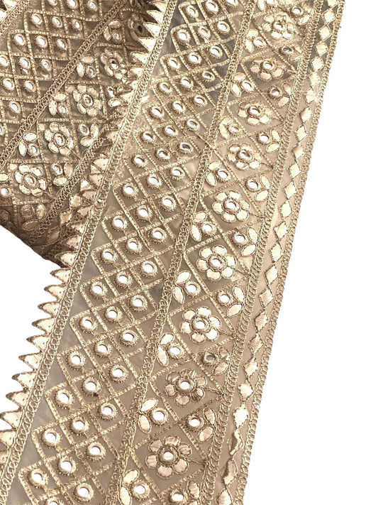 Broad Mirror Gota Embroidered Border 13cm Cutwork Sari Trim for Indian Wedding Dress Bridal Belt
