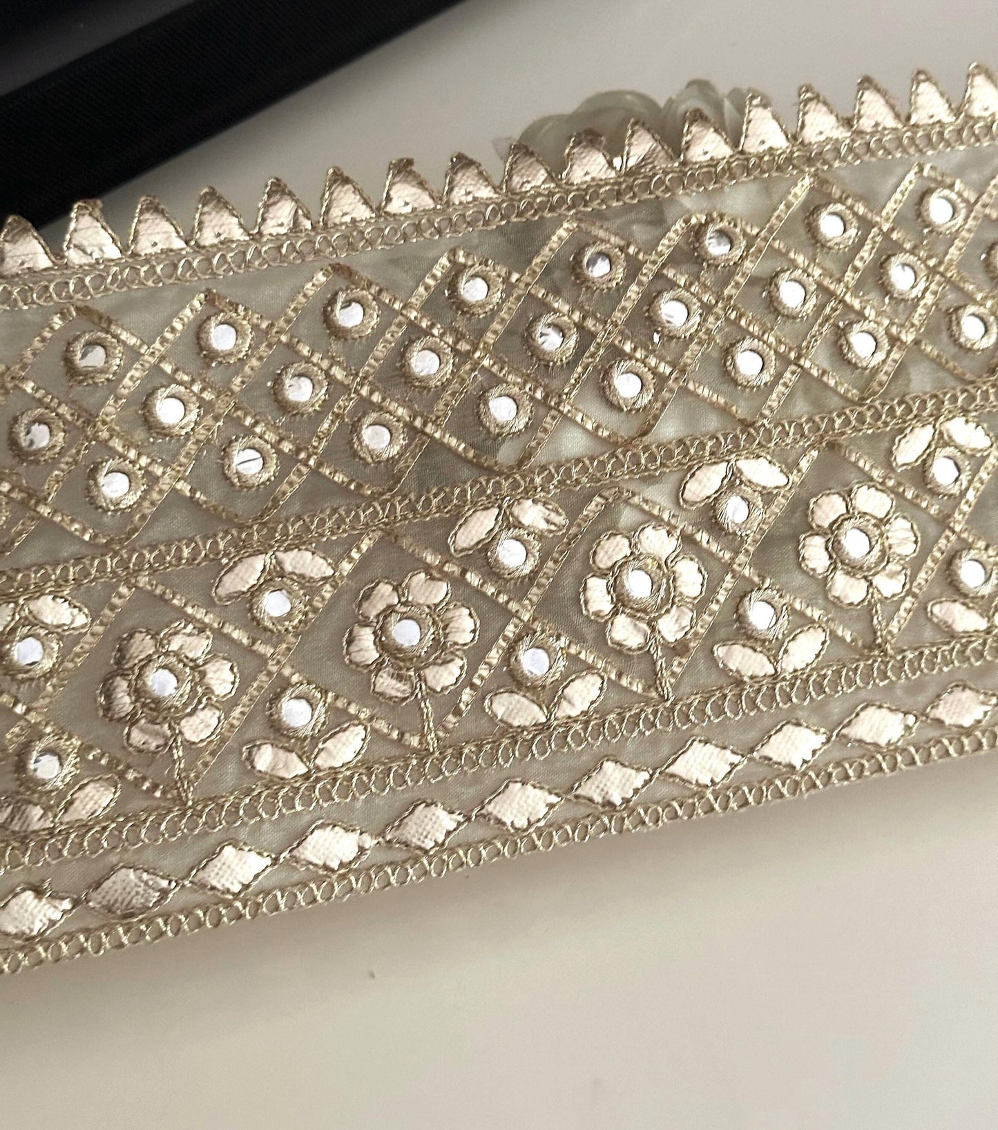 Broad Mirror Gota Embroidered Border 13cm Cutwork Sari Trim for Indian Wedding Dress Bridal Belt