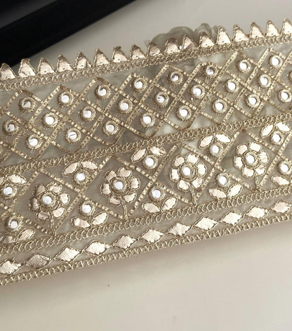 Broad Mirror Gota Embroidered Border 13cm Cutwork Sari Trim for Indian Wedding Dress Bridal Belt