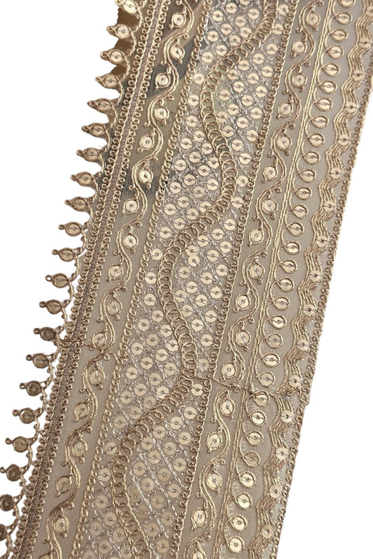 Bridal Veil Indian Zari Sequin Wedding Trim Scalloped Gold Sequin Work Floral Lace Trim