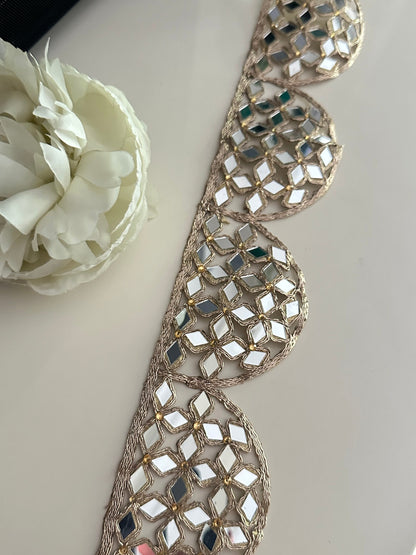 Mirror Work Border 7cm Scallop Rose Gold Hand Crafted For Mirror Belt Kaftans saree Suit Neck