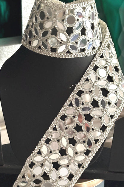 Indian Mirror Belt Symmetric Pattern  Traditional Zari Trim Handmade