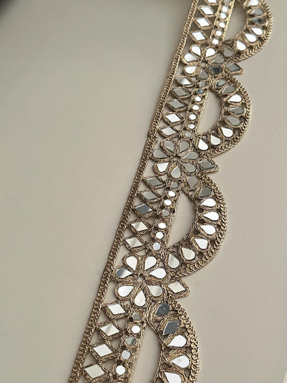 Rose Gold Indian Mirror Cutwork Broad Border Indian Dress Embellishment