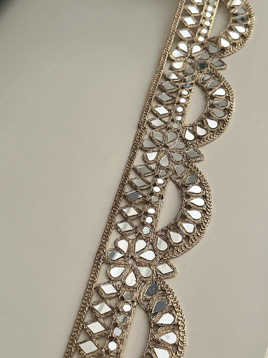 Rose Gold Indian Mirror Cutwork Broad Border Indian Dress Embellishment