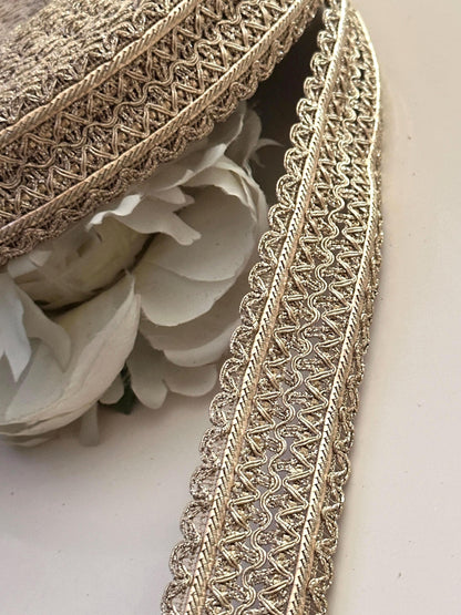 Light Gold Silk Saree Lace 3cm  Indian Decorative Crafting Ribbon for Festive Outfit Craft Supply
