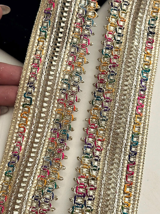 Rainbow Decor Metallic Lace With Sequin Thread Work Boho Zari Decorative Trim For crafting festive custom add-on bandana lace by yard