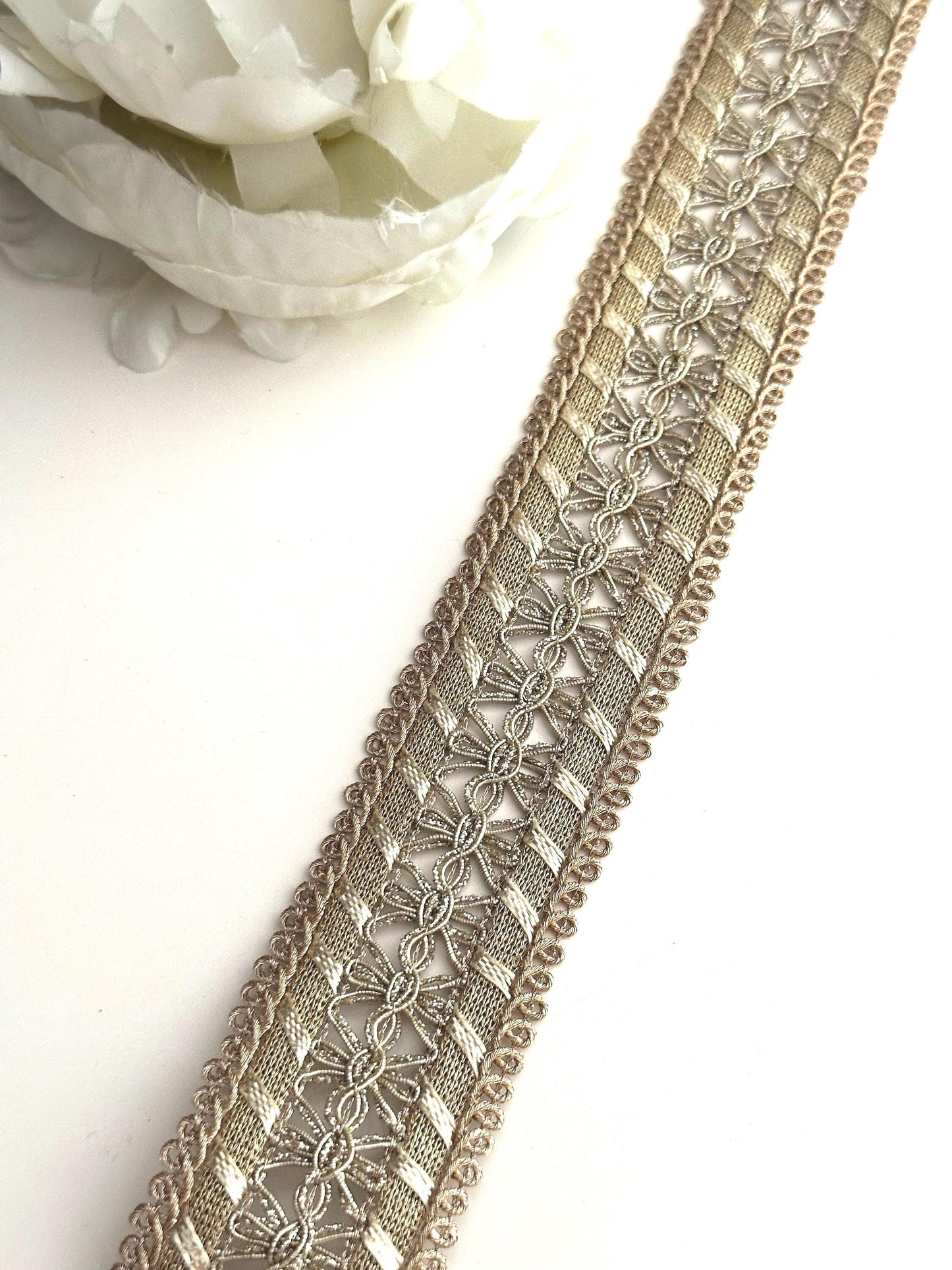 Metallic Lace Trim Ribbon Sari Fabric Lace Craft Supply Indian Decorative