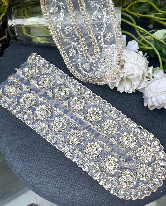 Neckline Patch Applique Flower Pattern Modern Zircon Glass Bead Minimalist Design