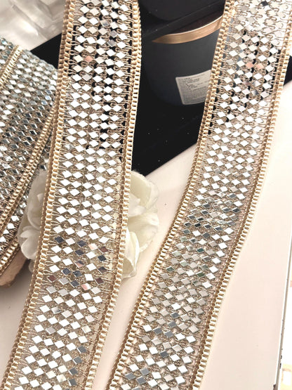Choker Lace Trim Gold Mirror Costume AddOn Bridal Belt Sash for Wedding Dress