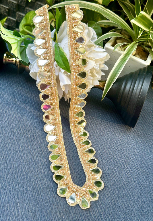 Neckline Patch Applique Minimalist Boho Style Gold Mirror Handmade Applique