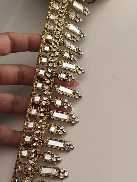 Glamorous Antique Gold Mirror Costume Add On Bridal Belt Sash for Wedding Dress