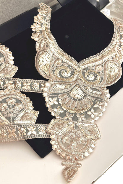 Gold Handmade Neckline Applique Patch Embroidered Zari Neckline With Lace