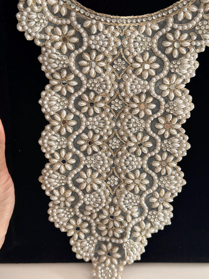 Neckline patch Applique Beaded Pearl Zircon Embroidered Applique Sew on