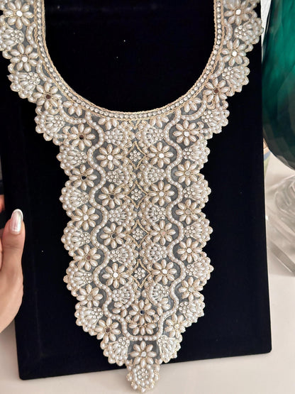 Neckline patch Applique Beaded Pearl Zircon Embroidered Applique Sew on