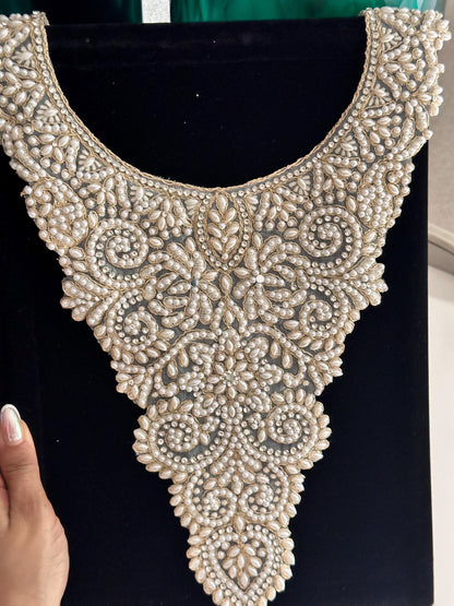 Pearl Beaded Neckline Patch Minimalist Indian Applique Costume Patch