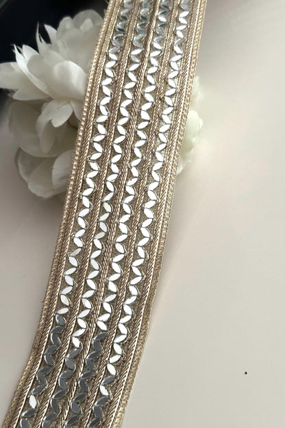 Glittery Costume Sari Zari Trim Festive Clothing Mirror Lace Gold Trim