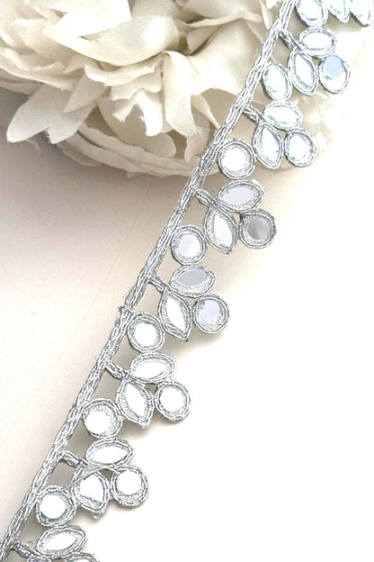 Metallic Silver Indian Choker Lace Trim fabric trim perfect for party festivals weddings