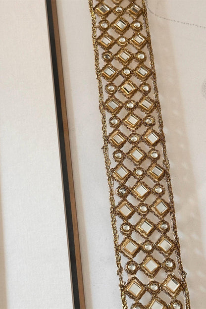 Gold Kundan lace Stone Zircon Work Border White Metal Resin Trim Indian Sari