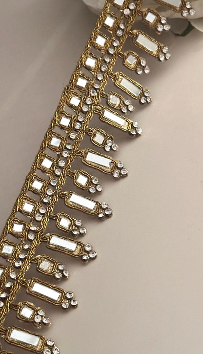Glamorous Antique Gold Mirror Costume Add On Bridal Belt Sash for Wedding Dress