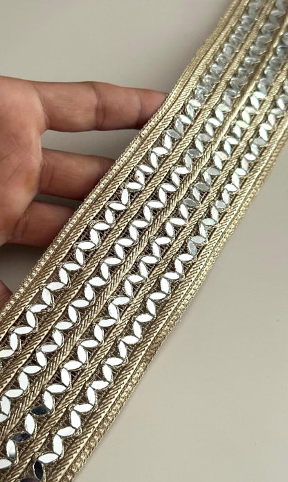 Glittery Costume Sari Zari Trim Festive Clothing Mirror Lace Gold Trim