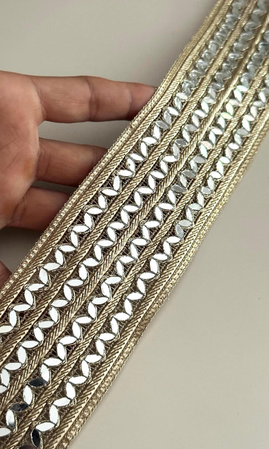 Glittery Costume Sari Zari Trim Festive Clothing Mirror Lace Gold Trim