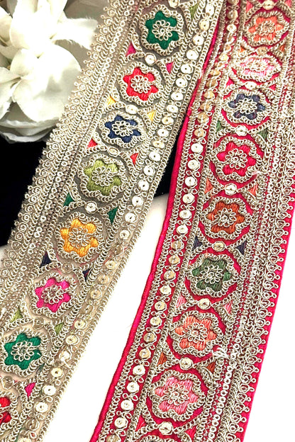 Thread Zari Embroidered Indian Sari Border For Bridal Wedding Festive Outfit