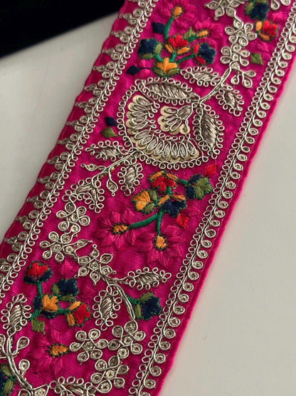 8cm Indian Embroidered Ribbon Boho Zari Decorative Trim With Sequence Thread Work