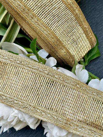 Metallic Gold Woven Lace Fabric Soft Woven Indian Sewing Crafting Ribbon Dupatta Lace