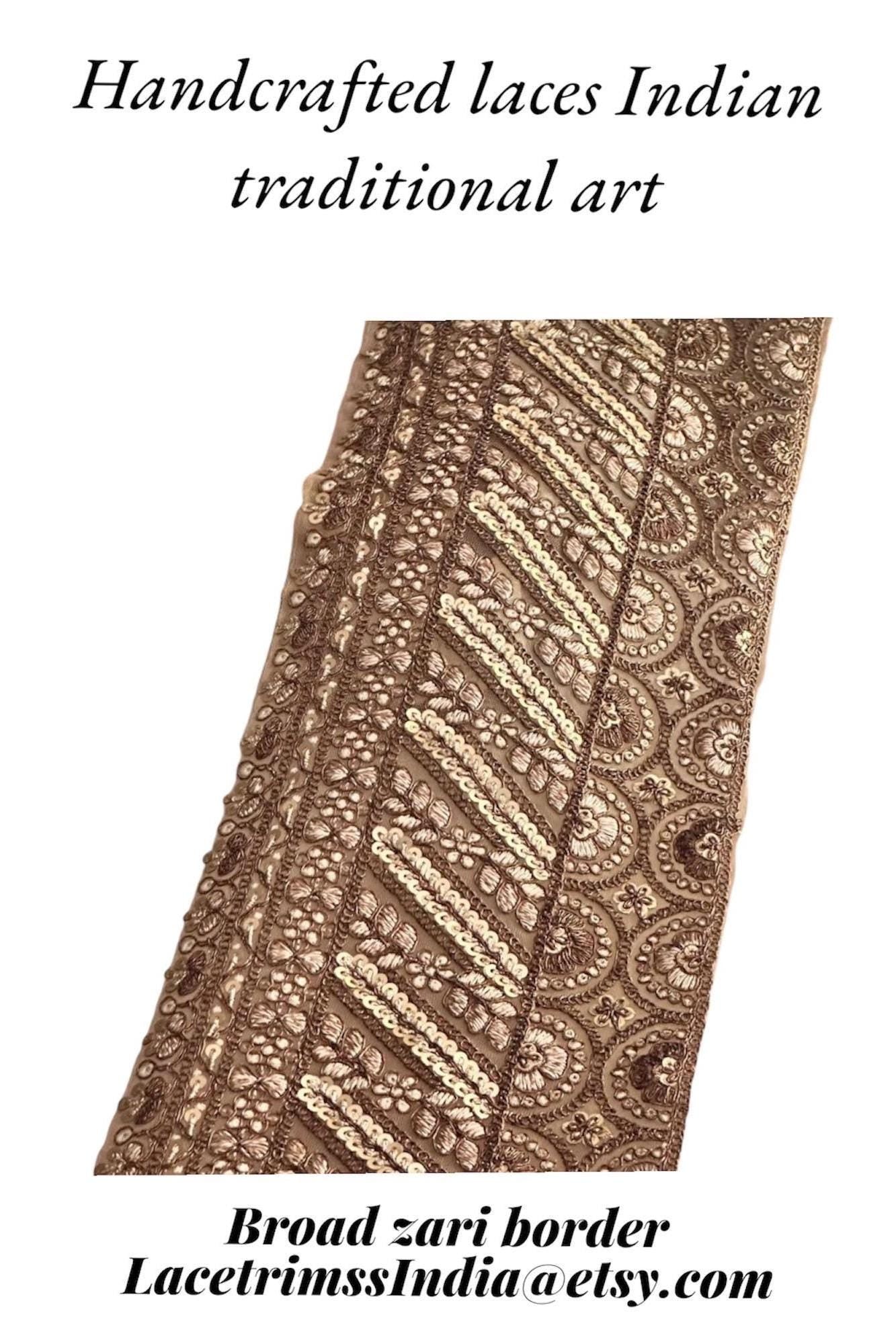 Veil Wedding Lace Light Gold Sequin Broad Lace Bridal Veil Trim Zari Thread work Lace Trim
