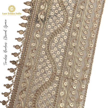 Bridal Veil Indian Zari Sequin Wedding Trim Scalloped Gold Sequin Work Floral Lace Trim