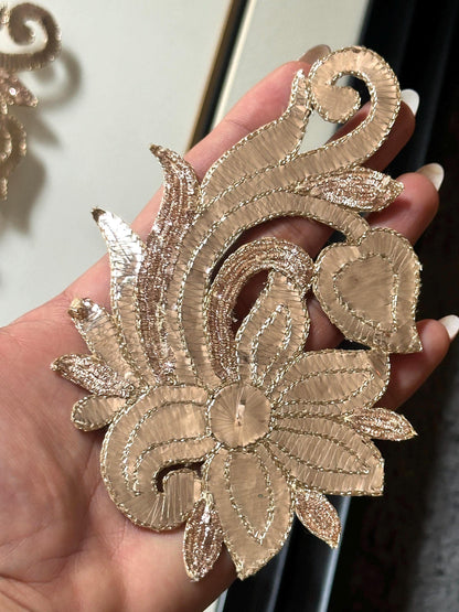 Handmade Indian Zardosi Bullion Applique Patch For Boho Beach Dress Bridal Gown