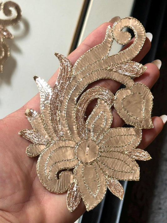 Handmade Indian Zardosi Bullion Applique Patch For Boho Beach Dress Bridal Gown