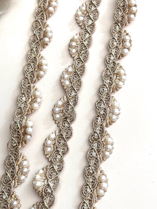Pearl Bead Sash Rhinestone Lace Trim Gold Metallic Thread Bridal Sash Wedding Crafting Lace
