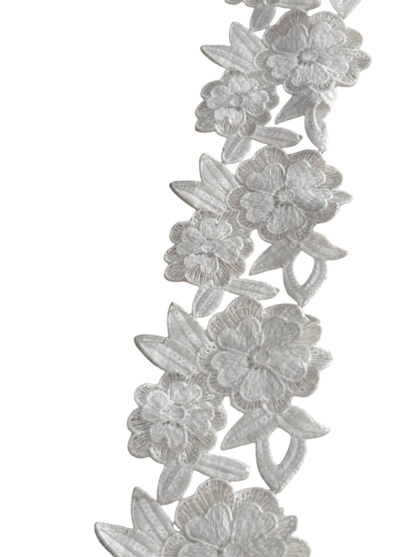 Ivory Bridal Floral Applique Lace Trim White 1 Yard
